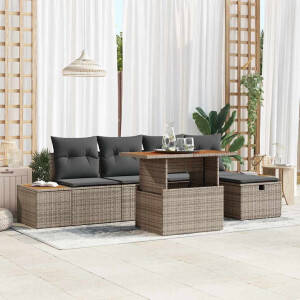 vidaXL Tuin Sofa Set 6 pcs Grijs poly rattan