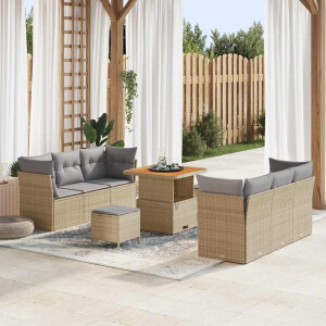 vidaXL Tuin Sofa Set 9 pcs Beige poly rattan