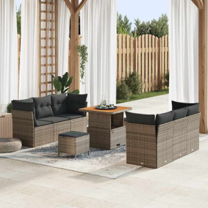 vidaXL Tuin Sofa Set 9 pcs Grijs poly rattan