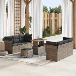 vidaXL Tuin Sofa Set 9 pcs Grijs poly rattan