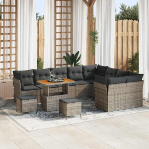 vidaXL Tuin Sofa Set 12 pcs Grijs poly rattan