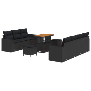 vidaXL Tuin Sofa Set met kussen 10 pcs Zwart poly rattan