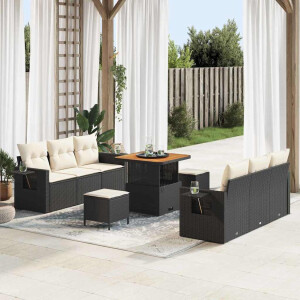 vidaXL Tuin Sofa Set met kussen 9 pcs Zwart poly rattan