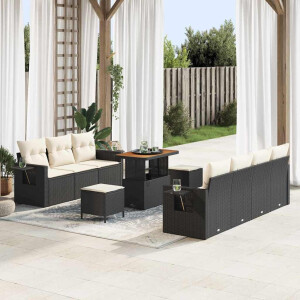 vidaXL Tuin Sofa Set met kussen 10 pcs Zwart poly rattan