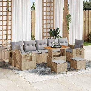 vidaXL Tuin Sofa Set met kussen 10 pcs Beige poly rattan