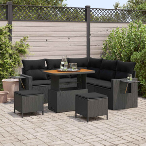 vidaXL Tuin Sofa Set met kussen 8 pcs Zwart poly rattan