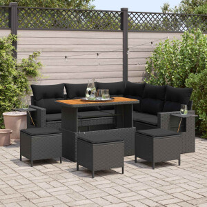 vidaXL Tuin Sofa Set met kussen 9 pcs Zwart poly rattan