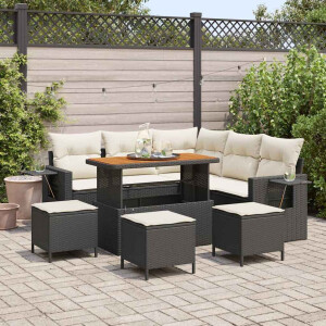 vidaXL Tuin Sofa Set met kussen 9 pcs Zwart poly rattan