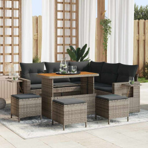 vidaXL Tuin Sofa Set met kussen 9 pcs Grijs poly rattan