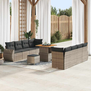 vidaXL Tuin Sofa Set met kussen met opslag 11 pcs Grijs poly rattan