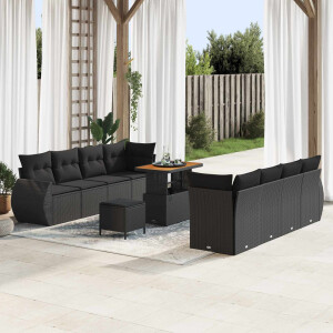 vidaXL Tuin Sofa Set met kussen met opslag 11 pcs Zwart poly rattan