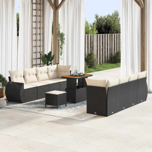vidaXL Tuin Sofa Set met kussen met opslag 11 pcs Zwart poly rattan