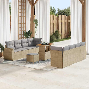 vidaXL Tuin Sofa Set met kussen met opslag 11 pcs Beige poly rattan