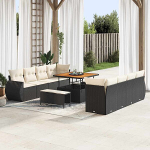 vidaXL Tuin Sofa Set met kussen met opslag 11 pcs Zwart poly rattan
