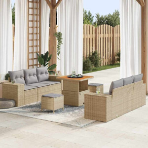 vidaXL Tuin Sofa Set met kussen 9 pcs Beige Poly riet