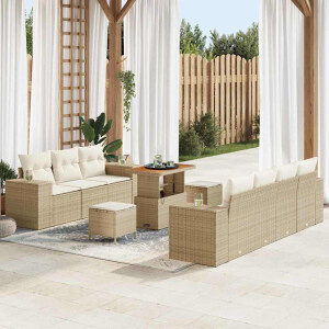 vidaXL Tuin Sofa Set met kussen 10 pcs Beige poly rattan