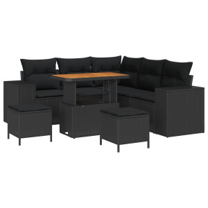 vidaXL Tuin Sofa Set met kussen 8 pcs Zwart poly rattan