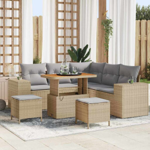 vidaXL Tuin Sofa Set met kussen 8 pcs Beige poly rattan