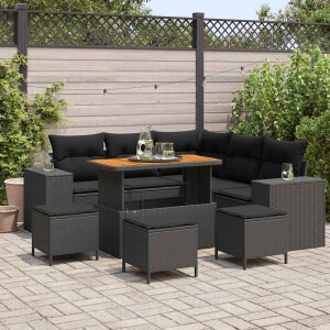 vidaXL Tuin Sofa Set met kussen 9 pcs Zwart poly rattan