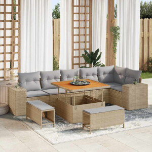 vidaXL Tuin Sofa Set 9 pcs Beige poly rattan