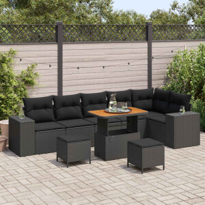 vidaXL Tuin Sofa Set met kussen 9 pcs Zwart poly rattan