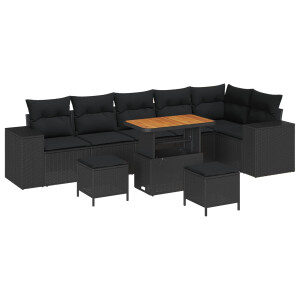 vidaXL Tuin Sofa Set met kussen 9 pcs Zwart poly rattan