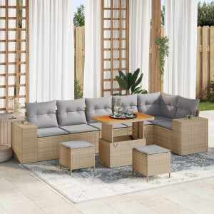 vidaXL Tuin Sofa Set met kussen 9 pcs Beige poly rattan