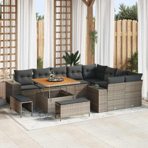 vidaXL Tuin Sofa Set met kussen 12 pcs Grijs poly rattan