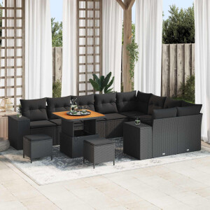 vidaXL Tuin Sofa Set met kussen 12 pcs Zwart poly rattan