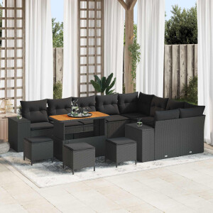 vidaXL Tuin Sofa Set met kussen 13 pcs Zwart poly rattan