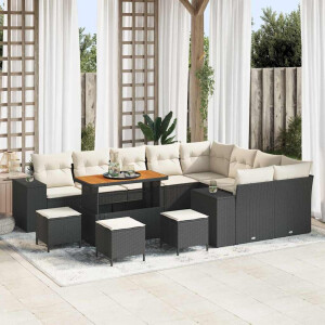 vidaXL Tuin Sofa Set met kussen 13 pcs Zwart poly rattan