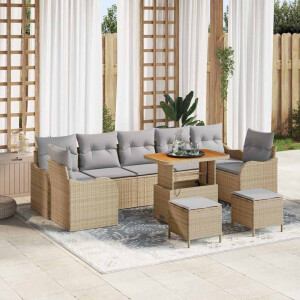 vidaXL Tuin Sofa Set 10 pcs Beige poly rattan