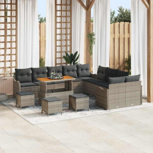 vidaXL Tuin Sofa Set 14 pcs Grijs poly rattan