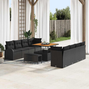 vidaXL Tuin Sofa Set met kussen 11 pcs Zwart Poly riet