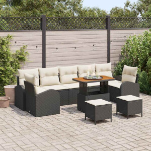 vidaXL Tuin Sofa Set met kussen 10 pcs Zwart Poly riet
