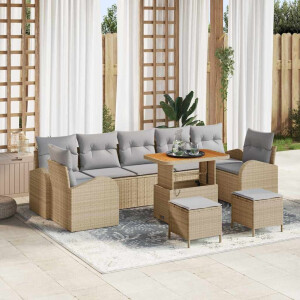 vidaXL Tuin Sofa Set met kussen 10 pcs Beige Poly riet