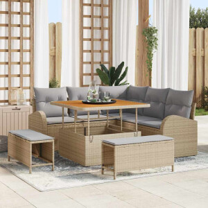 vidaXL Tuin Sofa Set met kussen 8 pcs Beige Poly riet