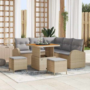 vidaXL Tuin Sofa Set met kussen 8 pcs Beige Poly riet