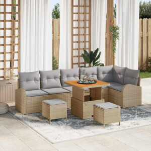 vidaXL Tuin Sofa Set met kussen 9 pcs Beige Poly riet