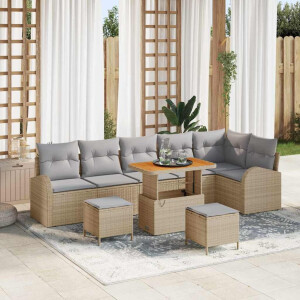 vidaXL Tuin Sofa Set met kussen 9 pcs Beige Poly riet