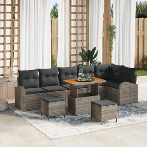 vidaXL Tuin Sofa Set met kussen 9 pcs Grijs Poly riet