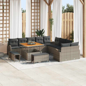 vidaXL Tuin Sofa Set met kussen 13 pcs Grijs Poly riet