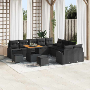 vidaXL Tuin Sofa Set met kussen 13 pcs Zwart Poly riet