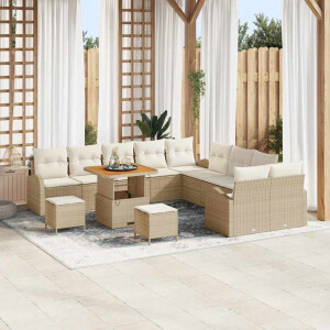 vidaXL Tuin Sofa Set met kussen 13 pcs Beige Poly riet