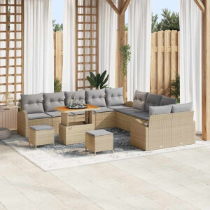 vidaXL Tuin Sofa Set met kussen 13 pcs Beige Poly riet
