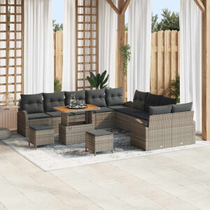 vidaXL Tuin Sofa Set met kussen 13 pcs Grijs Poly riet
