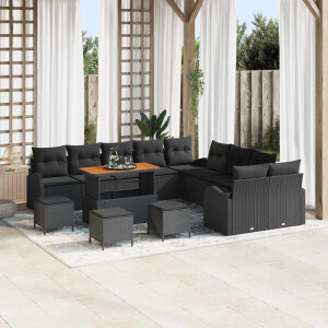 vidaXL Tuin Sofa Set met kussen 14 pcs Zwart Poly riet