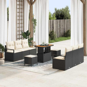 vidaXL Tuin Sofa Set met kussen 9 pcs Zwart Poly riet