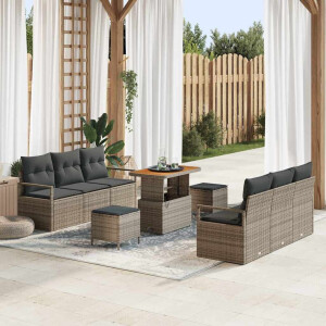 vidaXL Tuin Sofa Set met kussen 9 pcs Grijs Poly riet