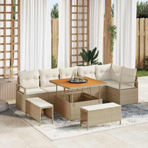 vidaXL Tuin Sofa Set met kussen 9 pcs Beige Poly riet